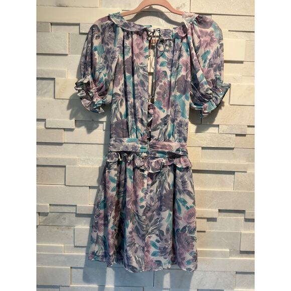 FOR LOVE & LEMONS NWT Shelly Neck Floral Lilac Ruffle Mini Dress Sexy Coquette S - Picture 3 of 8